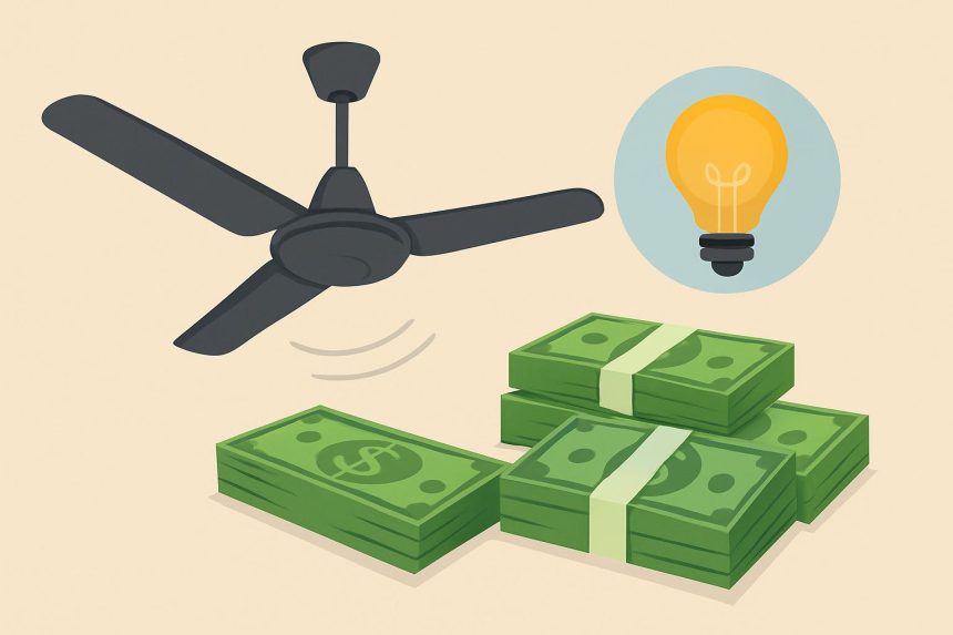 BLDC ceiling fan operating efficiently, illustrating monthly electricity savings in a home setting