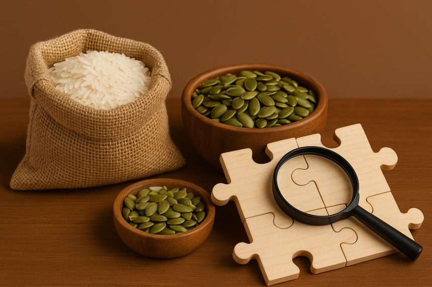 Bulk food ingredients in warehouse stacks with supplier logistics, representing B2B sourcing solutions
