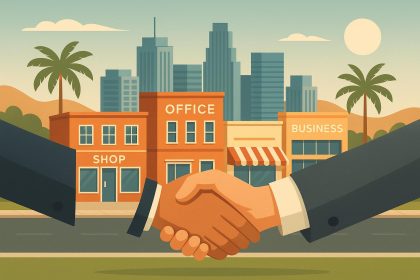 Orange County business district skyline representing buying and selling businesses in California