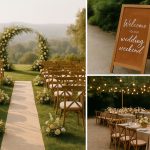 Elegant wedding venue decorated for a multi-day celebration with floral arrangements and lights