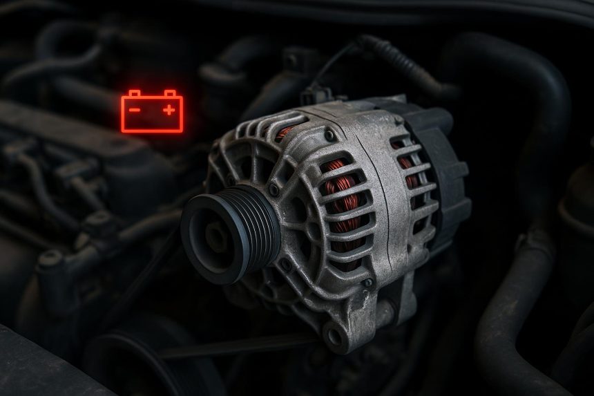 Car engine compartment highlighting alternator symptoms and signs of potential alternator failure