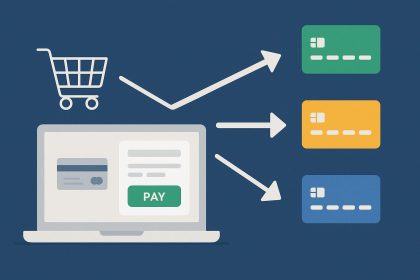 Illustration of e-commerce payment gateway with smart routing boosting transaction success rates