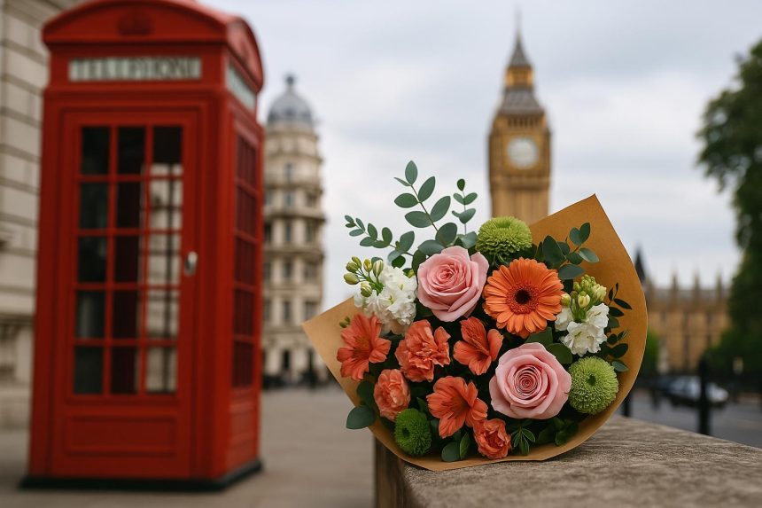 Fresh bouquet of mixed flowers delivered in London for same-day flower delivery services
