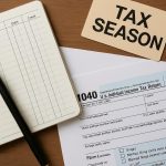 Tax documents and financial records illustrating year-round bookkeeping during tax season