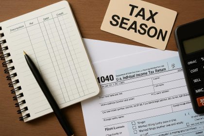 Tax documents and financial records illustrating year-round bookkeeping during tax season