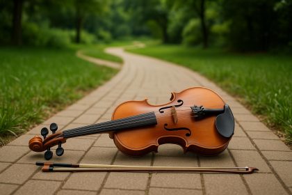 Violin rental instruments displayed in a music store, highlighting affordable music learning options