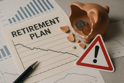 Retirement plan documents and calculator highlighting potential financial risk and uncertainty