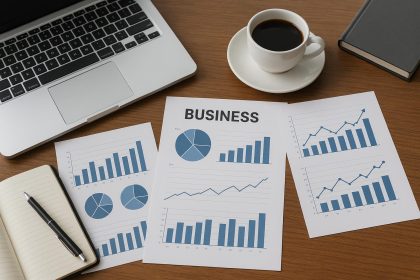 Business news article featuring financial growth and digital marketing elements for readability