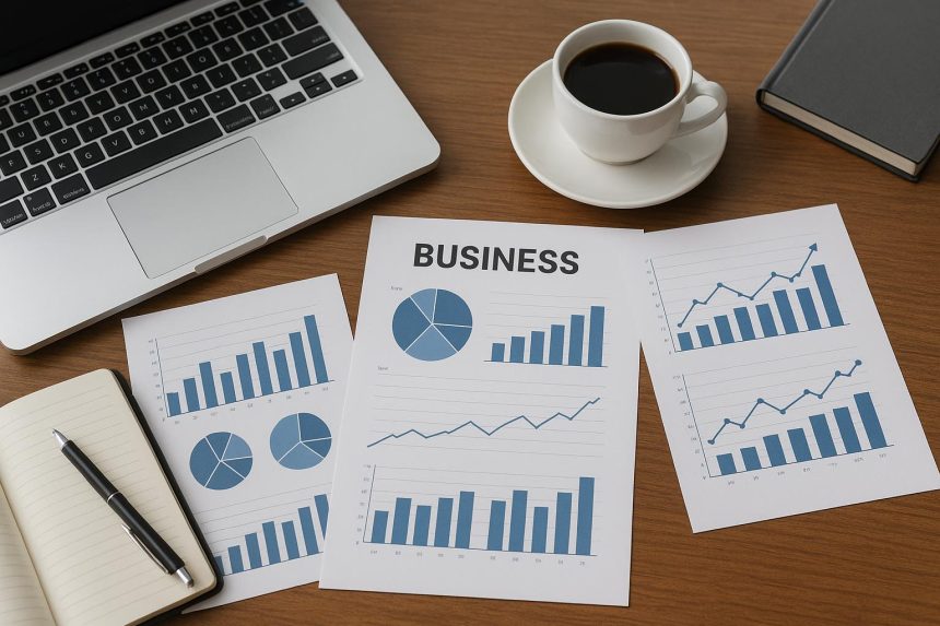 Business news article featuring financial growth and digital marketing elements for readability