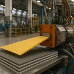 Extrusion floor with flexible layering technology reducing material waste in manufacturing process