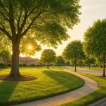 Lush, well-maintained trees enhancing neighborhood property value and community landscape