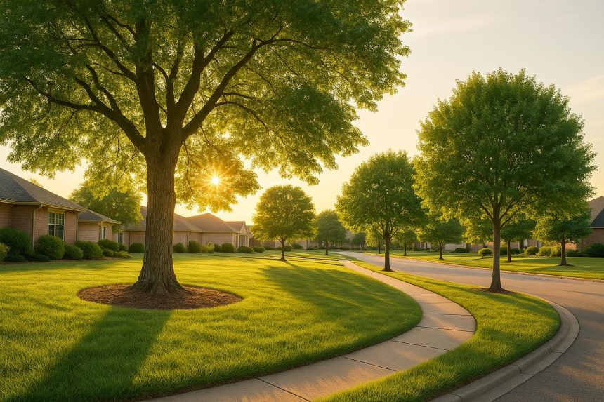 Lush, well-maintained trees enhancing neighborhood property value and community landscape