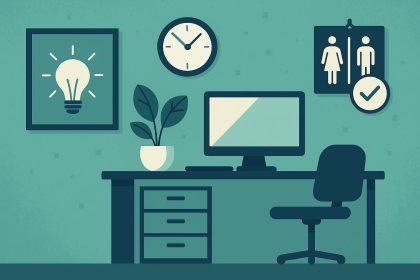 Modern office workspace illustrating consistent workplace standards and positive employee experience