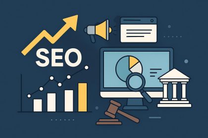 Law firm digital marketing strategy concept highlighting SEO alongside other online tactics