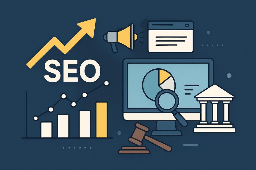 Law firm digital marketing strategy concept highlighting SEO alongside other online tactics