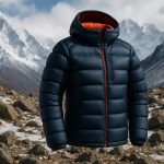 Lightweight goose down jacket designed for cold weather expeditions and extreme conditions
