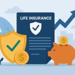 Stack of life insurance documents with calculator and pen for pre-retirement financial planning