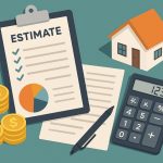Calculator, paperwork, and house model representing home health care cost estimation guidance