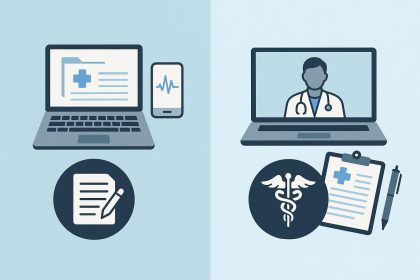 Virtual scribe and medical assistant working remotely with digital healthcare technology tools