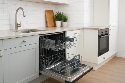 Modern dishwasher seamlessly integrated into a stylish kitchen with functional layout design