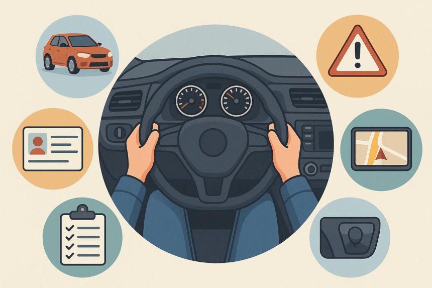 Car on a winding road illustrating safe driving techniques and skill improvement tips