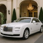 White Rolls Royce rental car parked in Dubai, ideal for weddings, business, and special events