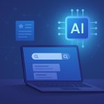 Abstract AI-powered search interface with highlighted Generative Engine Optimisation (GEO) elements