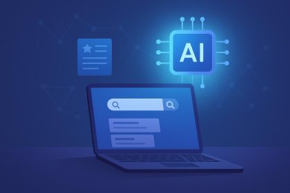 Abstract AI-powered search interface with highlighted Generative Engine Optimisation (GEO) elements
