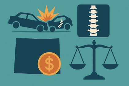 Car accident on Colorado road highlighting risks of spinal cord injury and legal consequences