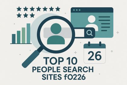 Magnifying glass over a digital profile search page, illustrating online people search platforms