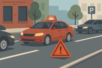 Cars stopping curbside with traffic congestion from frequent rideshare pickups and drop-offs