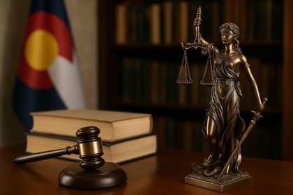 Colorado courtroom with legal documents, symbolizing creative personal injury law and client advocacy