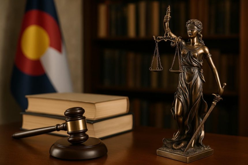 Colorado courtroom with legal documents, symbolizing creative personal injury law and client advocacy