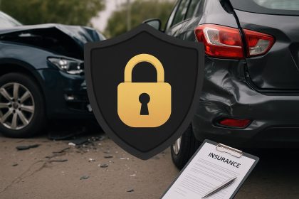Car accident aftermath showing damaged vehicles and insurance documents for compensation claims