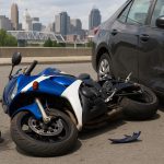 Motorcycle accident scene at Cincinnati workplace, focus on legal assistance and safety