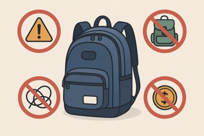 Custom backpacks displayed with design options, emphasizing common ordering mistakes to avoid