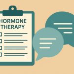 Hormone therapy discussion concept with medical symbols and communication elements