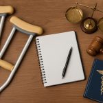 Scales of justice balancing legal documents and medical bills after an accident injury