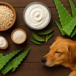 Oatmeal and aloe soothing irritated dog skin with natural, gentle ingredients for relief
