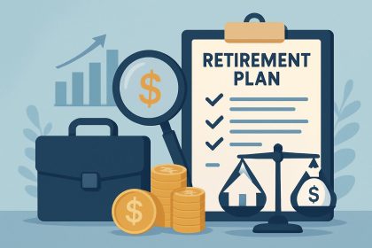 Retirement plan options and financial documents representing employee benefits and planning choices