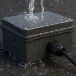 Waterproof electronic enclosure displaying IP68 rating label against a water-resistant background