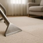 Professional carpet cleaning equipment restoring freshness and comfort to living room carpet