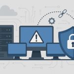 IT specialist monitoring cybersecurity dashboard to protect business from cyberattacks