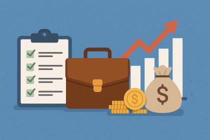 Business owner reviewing financial charts and documents to increase company value before selling