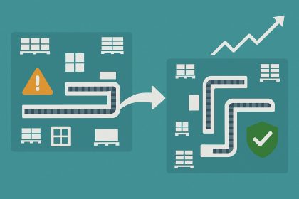 Optimized warehouse layout illustrating improved flow and reduced operational risk