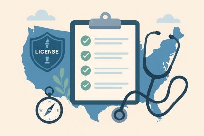 State nursing licenses, travel nurse paperwork, and licensing map for travel nursing process