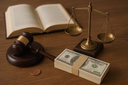 Scales of justice and legal documents symbolizing personal injury lawyer fee arrangements