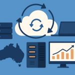 Cloud processing services concept with cloud icons and digital connections for Australian businesses