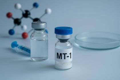 Laboratory equipment and molecular structures illustrating MT-1 peptide research advances
