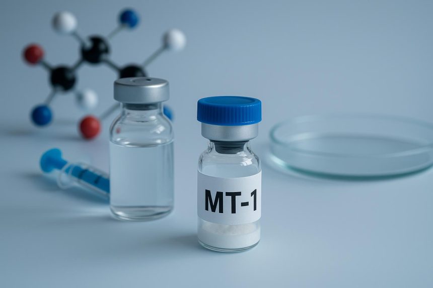 Laboratory equipment and molecular structures illustrating MT-1 peptide research advances